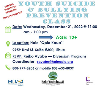 Youth Suicide & Bullying Prevention Class 12/21/22