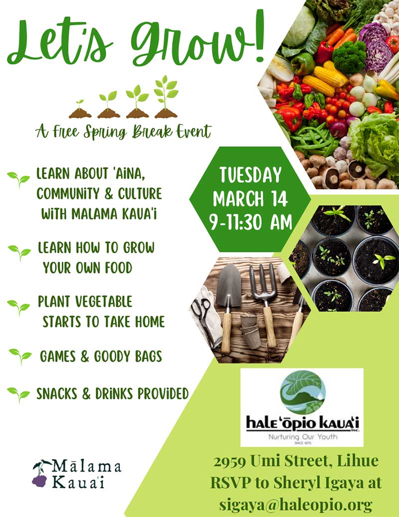 Let's Grow Event Flyer - Hale Opio Kauai