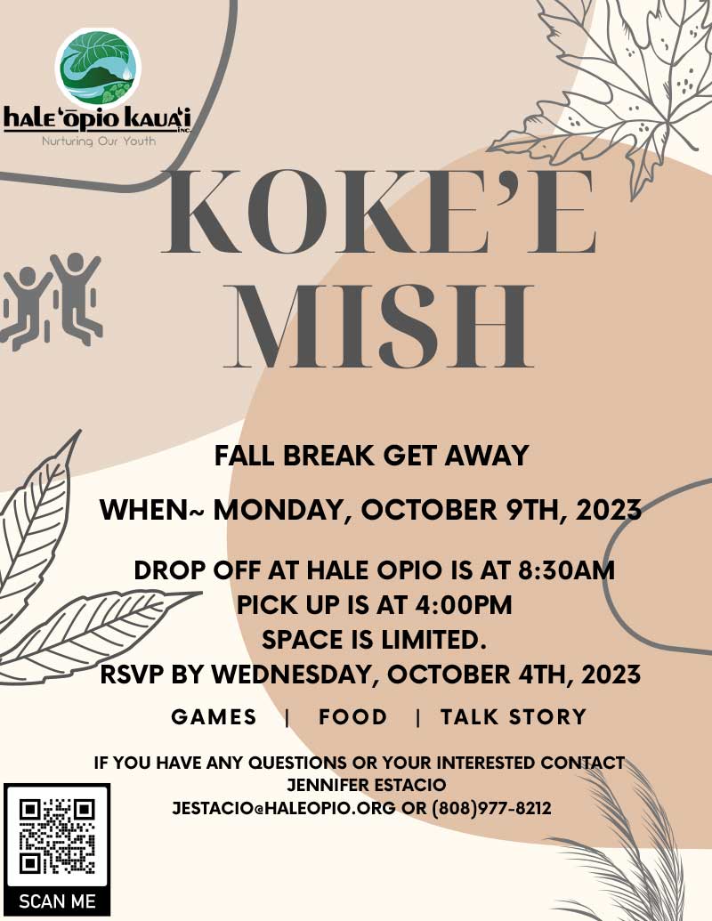 Fall Break Getaway Flyer - Hale Opio Kauai