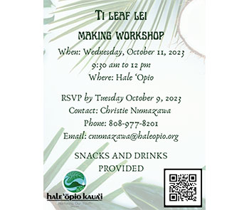Ti Leaf Lei Making Workshop – 10/11/2023