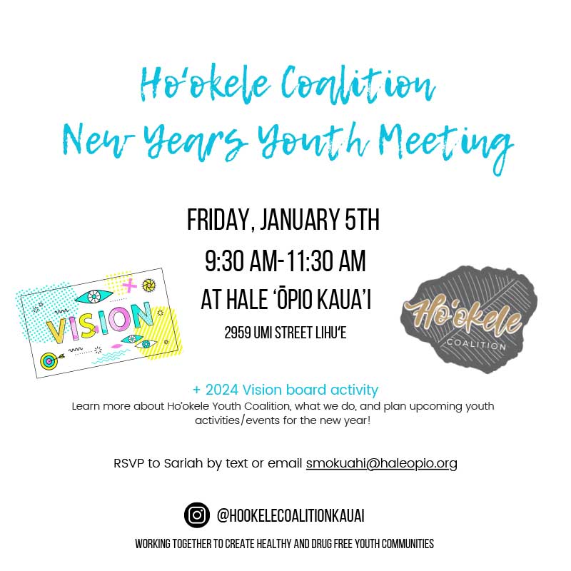New Years Youth Meeting on January 5th, 2024 at Hale Opio Kauai flyer.