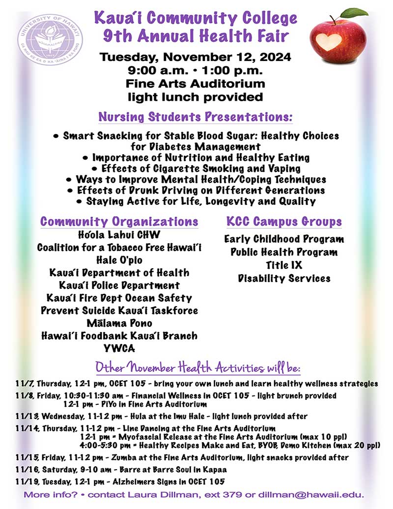 Flyer for the 9th Annual KCC Health Fair - Hale Opio Kauai.