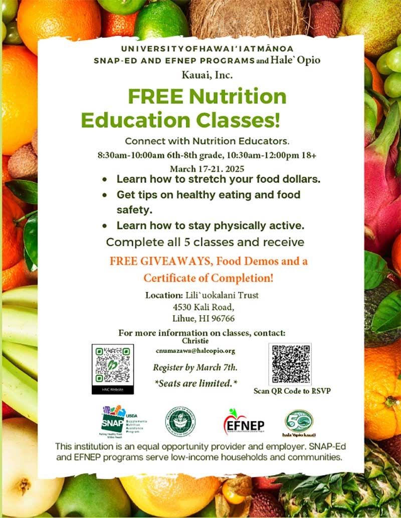 Free Nutrition Education Classes - Hale Opio Kauai.